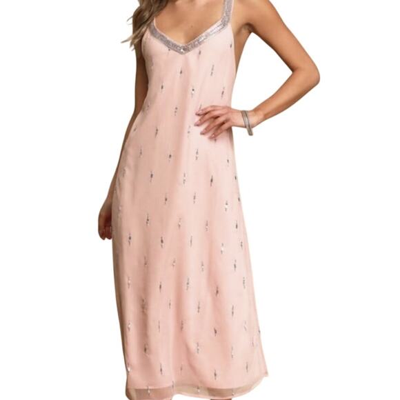 Lulus Blush Pink Sleeveless Sequin Embellished Midi Dress Size Medium NWT - Picture 1 of 11